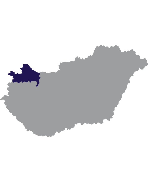 Landkaart Hongarije grijs met comitaat Gyõr-Moson-Sopron donkerblauw op transparante achtergrond - 600 * 733 pixels